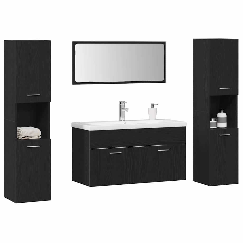 Badeværelsesmøbel Sæt Med Dør 5 Pcs Sort Eg 30 X 30 X 130 Cm - Billede 3