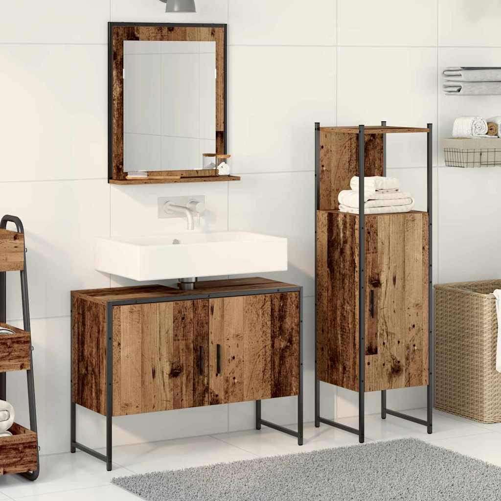 Badeværelsesmøbel Sæt Med Dør 3 Pcs Brun 33 X 33 X 102,5 Cm - Hovedbillede