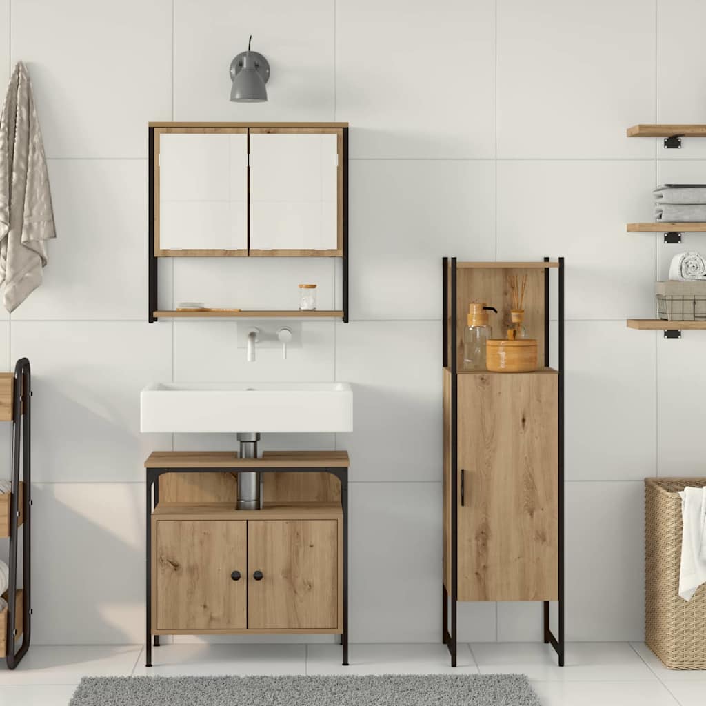 Badeværelsesmøbel Sæt Med Dør 3 Pcs Brun 33 X 33 X 120,5 Cm - Billede 4