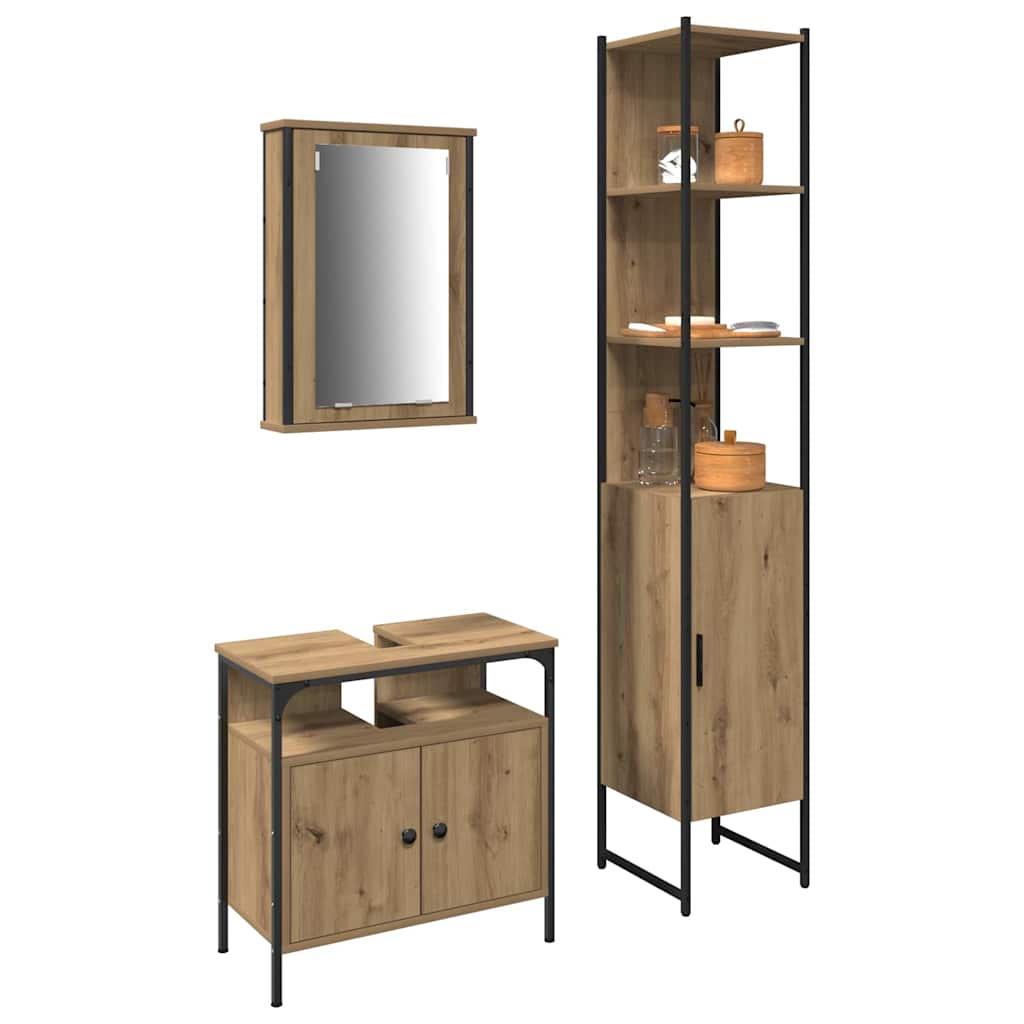 Badeværelsesmøbel Sæt 3 Pcs Artisan Eg 33 X 33 X 185.5 Cm - Billede 3