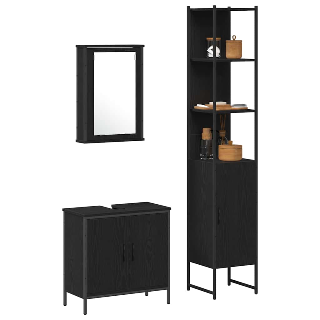 Badeværelsesmøbel Sæt Med Hylde 3 Pcs Sort 33 X 33 X 185.5 Cm - Billede 3