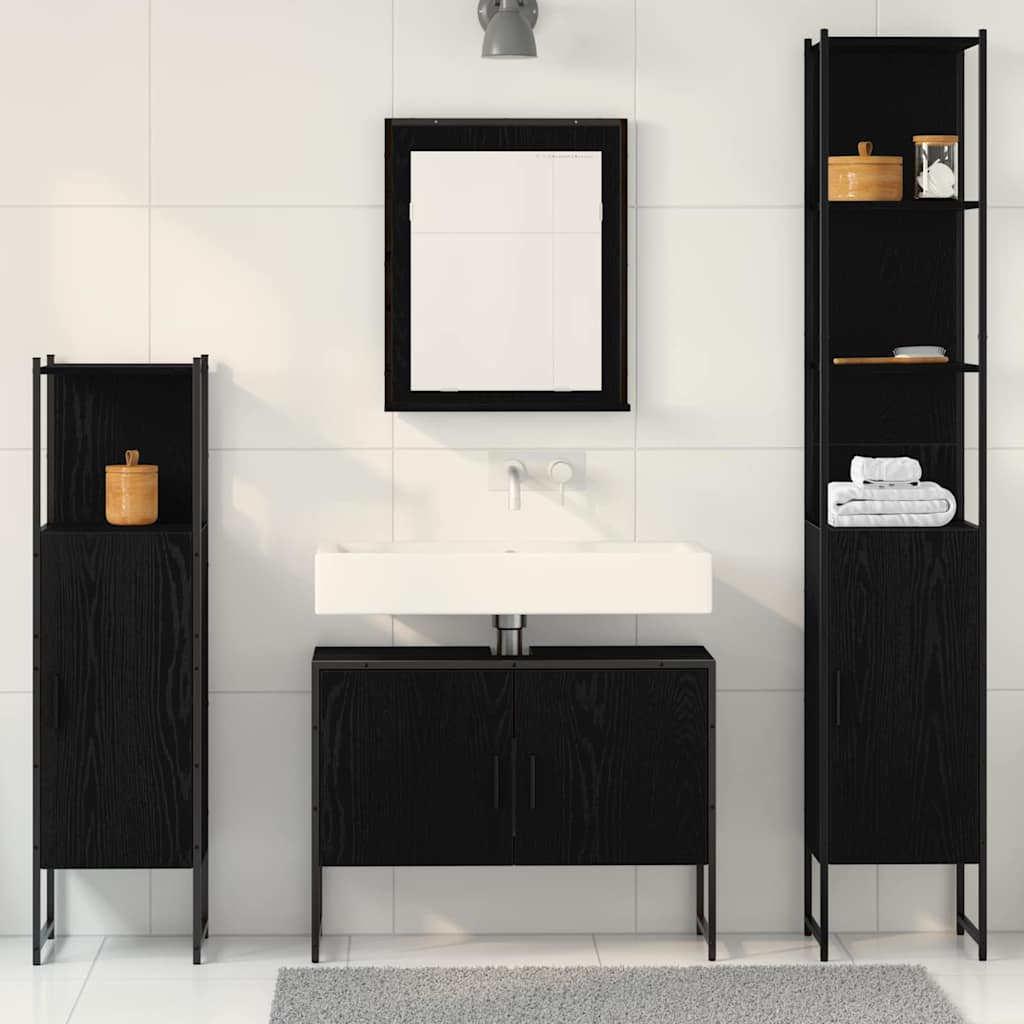 Badeværelsesmøbel Sæt Med Dør 4 Pcs Sort 33 X 33 X 185.5 Cm - Billede 4