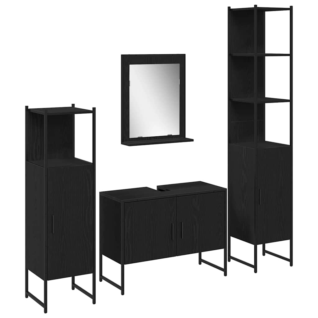 Badeværelsesmøbel Sæt Med Dør 4 Pcs Sort 33 X 33 X 185.5 Cm - Billede 2