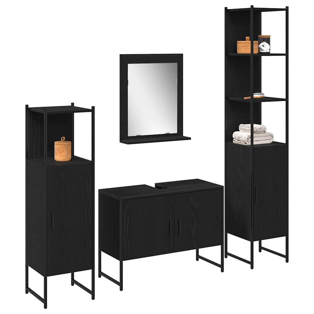 Badeværelsesmøbel Sæt Med Dør 4 Pcs Sort 33 X 33 X 185.5 Cm - Billede 3