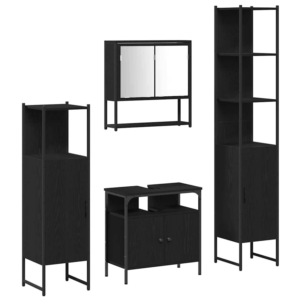 Badeværelsesmøbel Sæt Med Dør 4 Pcs Sort Eg 33 X 33 X 185.5 Cm - Billede 2