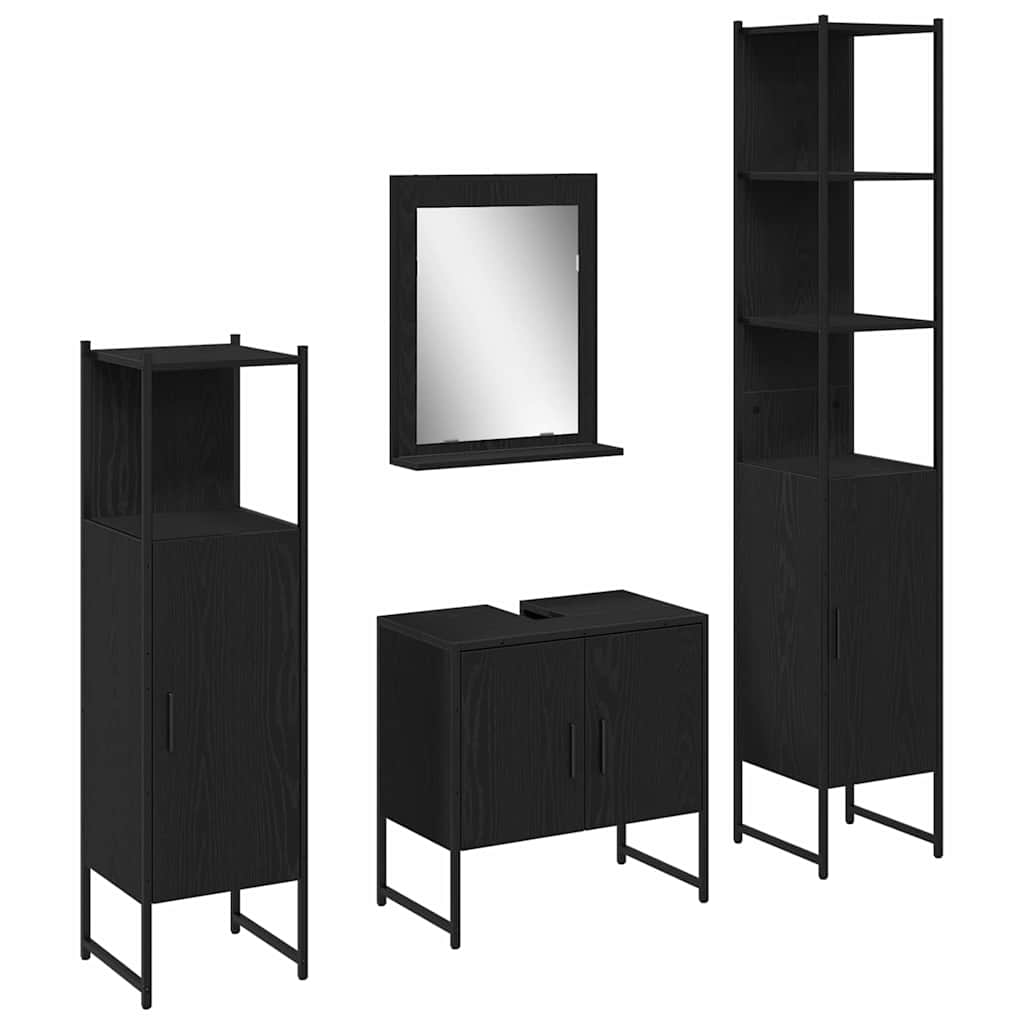 Badeværelsesmøbel Sæt Med Dør 4 Pcs Sort 33 X 33 X 185.5 Cm - Billede 2