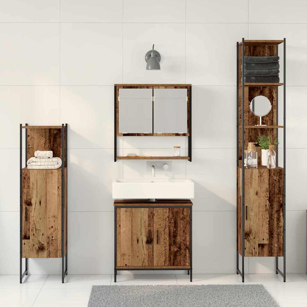 Badeværelsesmøbel Sæt Med Dør 4 Pcs Brun 33 X 33 X 185.5 Cm - Billede 4