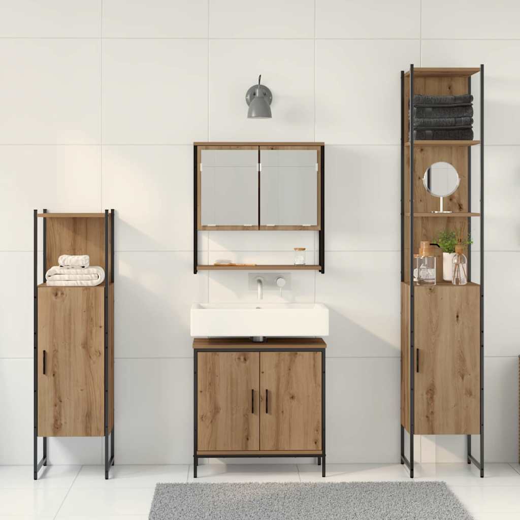 Badeværelsesmøbel Sæt Med Dør 4 Pcs Brun 33 X 33 X 185.5 Cm - Billede 4