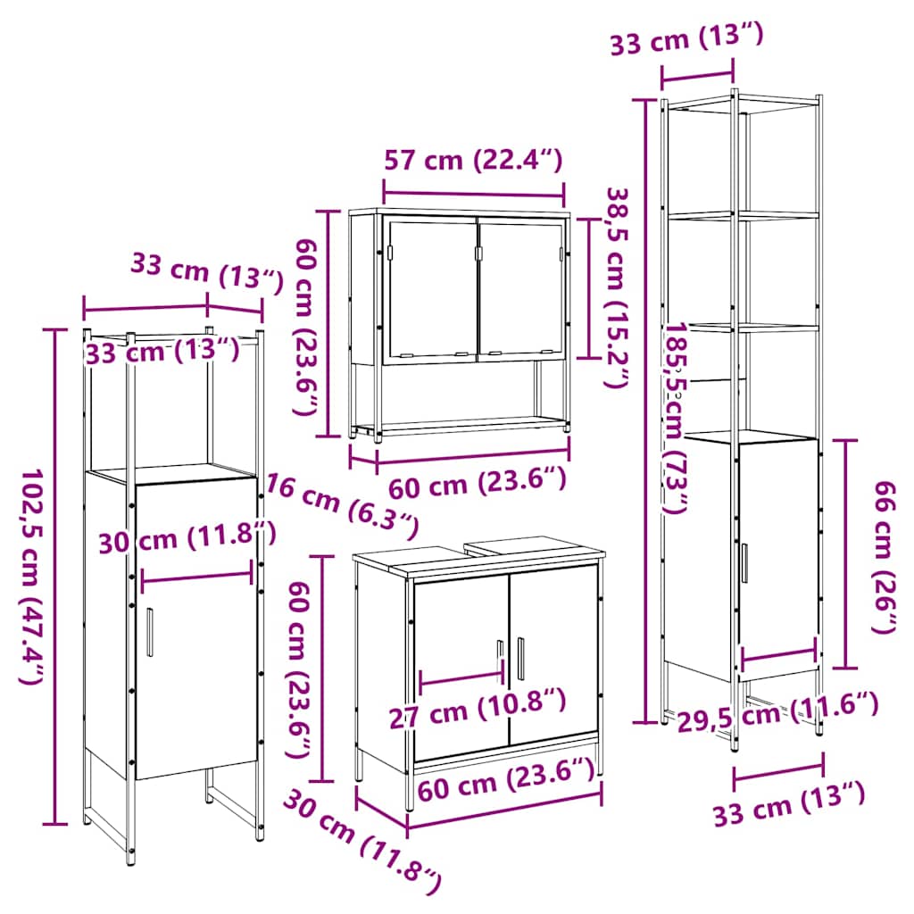 Badeværelsesmøbel Sæt Med Dør 4 Pcs Brun 33 X 33 X 185.5 Cm - Billede 13