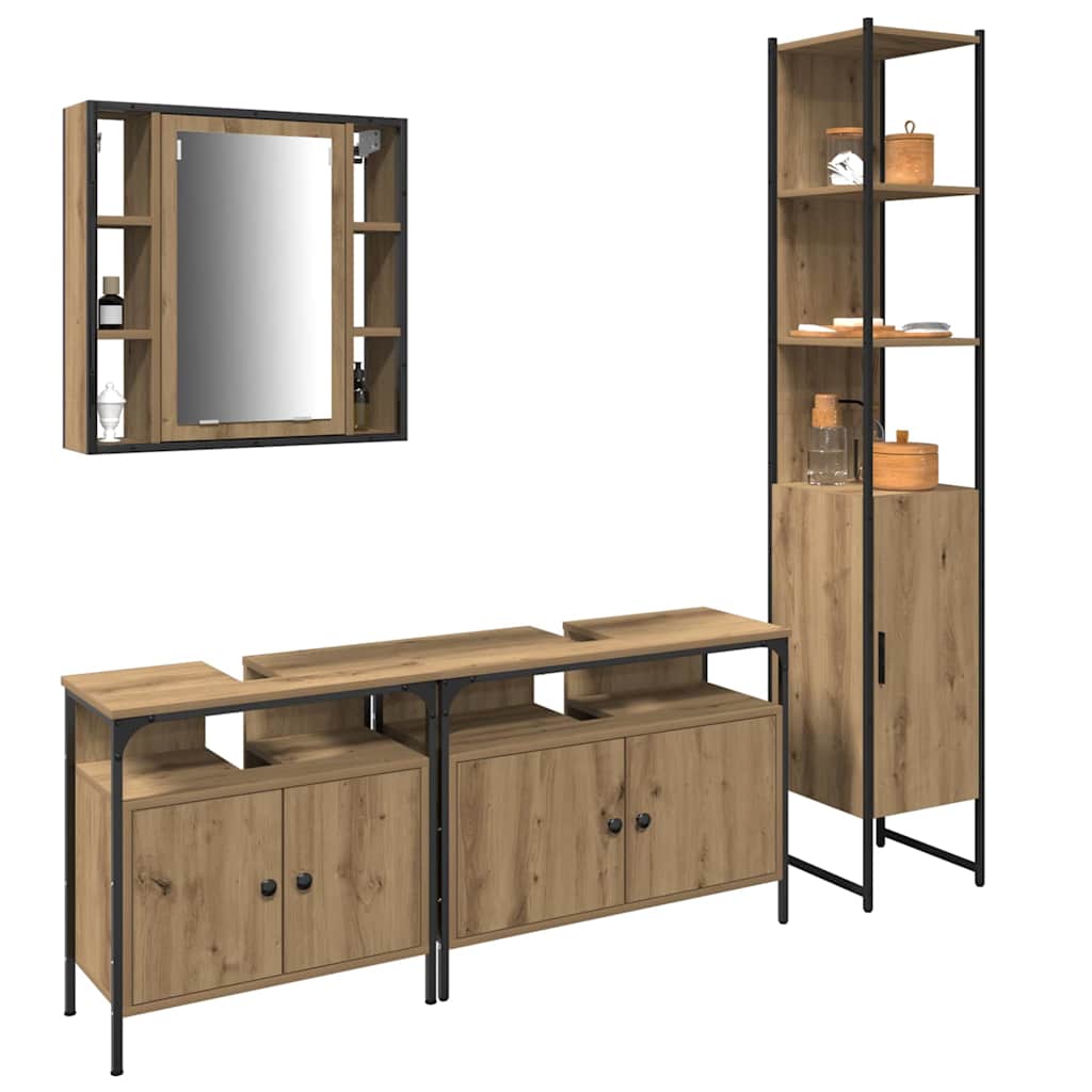 Badeværelsesskabsæt Med Dør 4 Pcs Artisan Eg 33 X 33 X 185.5 Cm - Billede 3