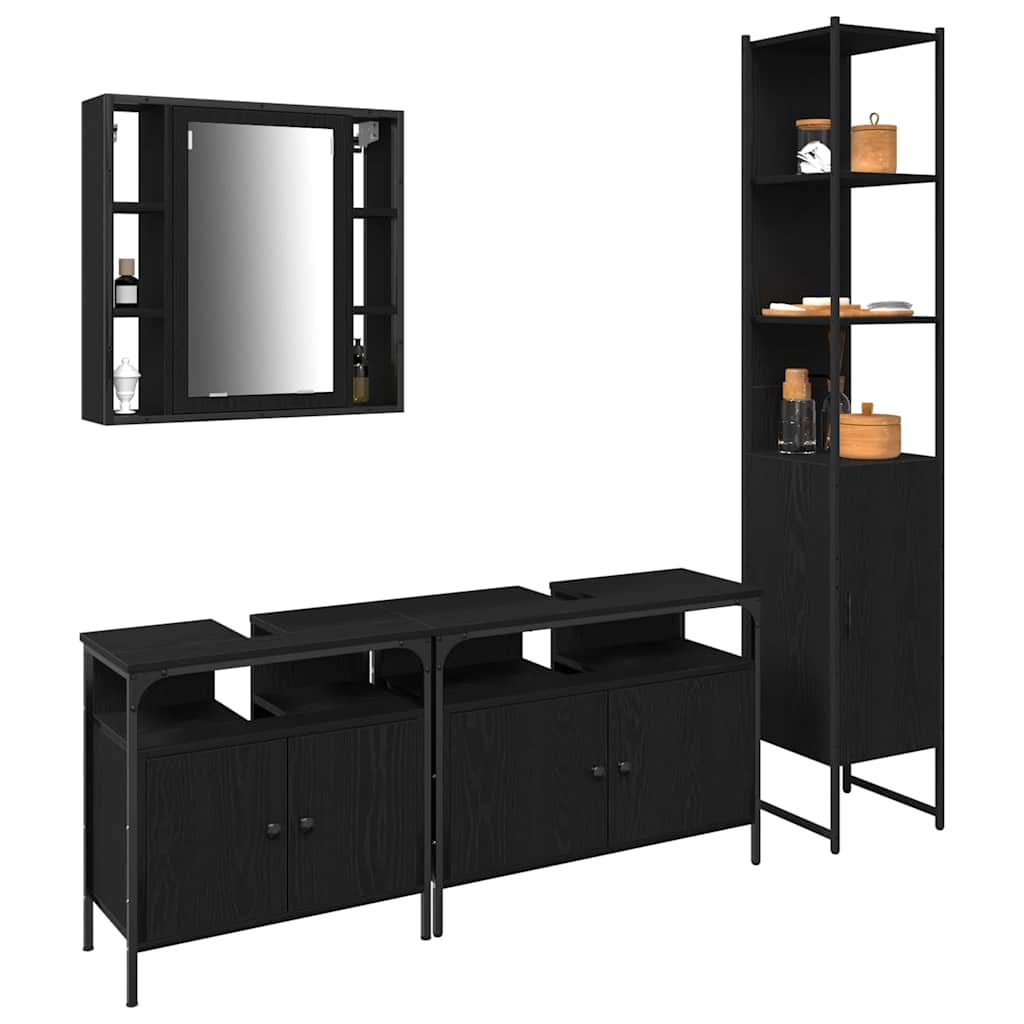 Badeværelsesskabsæt Med Hylde 4 Pcs Sort Eg 33 X 33 X 185.5 Cm - Billede 3