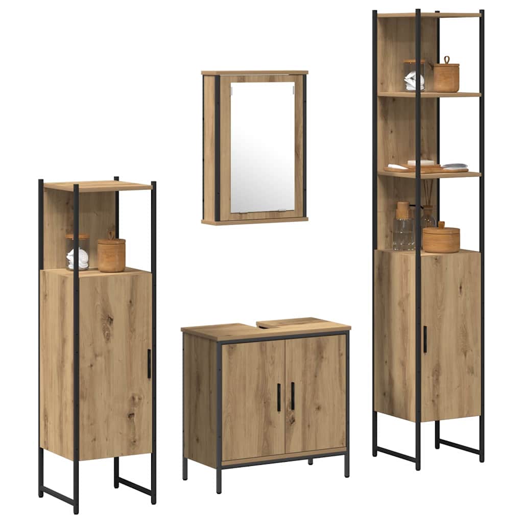 Badeværelsesmøbel Sæt Med Hylde 4 Pcs Brun 33 X 33 X 185.5 Cm - Billede 3