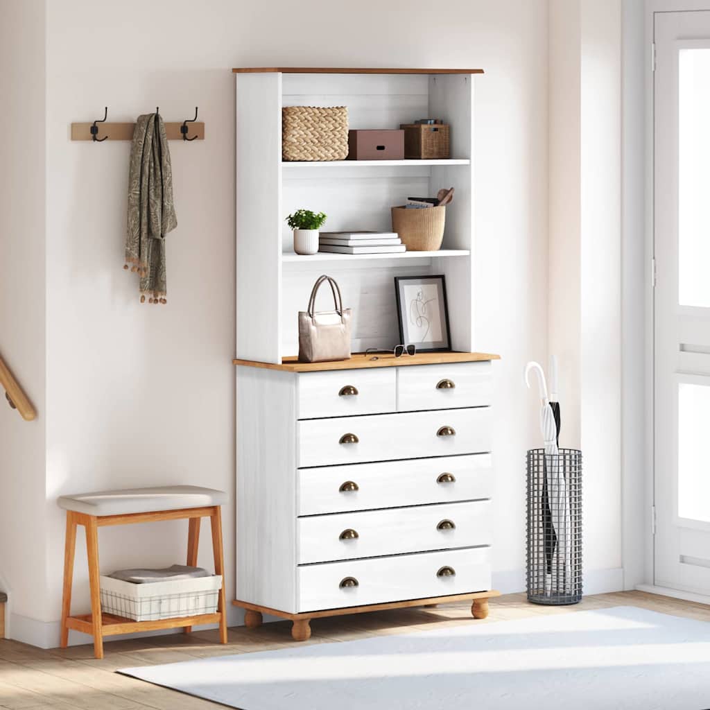 Skab Med Skuffe Askim Hvid 91 X 40 X 200.5 Cm Massivt Fyrretræ - Billede 4