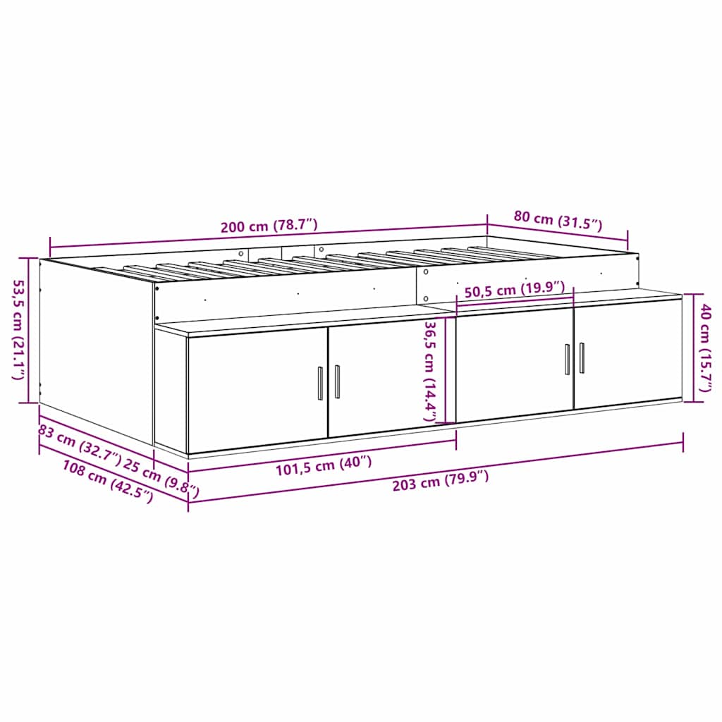Seng Med Opbevaring Gammelt Træ 80 X 200 Cm Konstrueret Træ - Billede 13