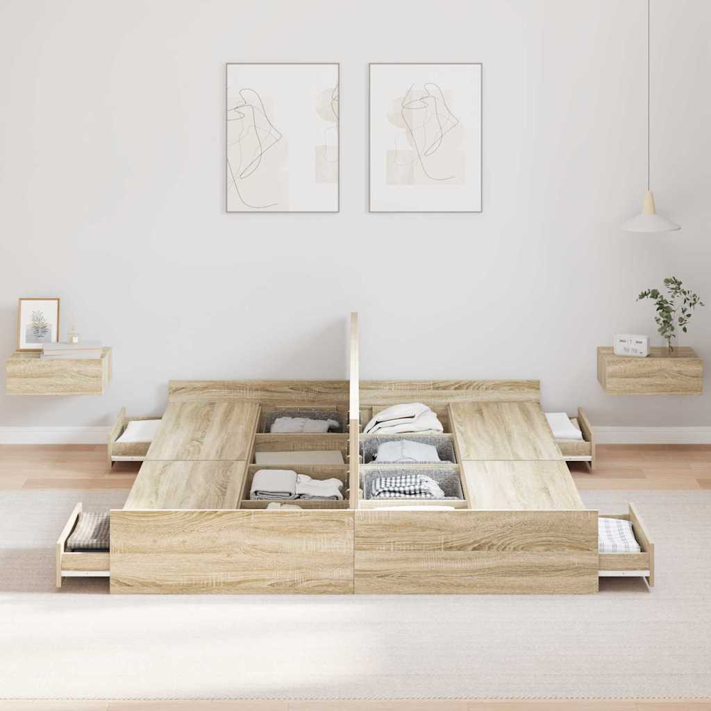 Seng Med Opbevaring Sonoma-eg 140 200 Cm Konstrueret Træ - Billede 4