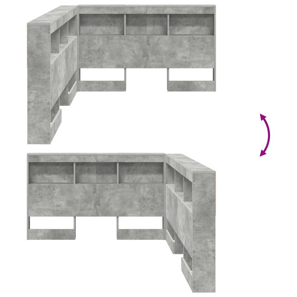 Opbevaringshovedgavl Med Hylde Betongrå 120 Cm Konstrueret Træ - Billede 10