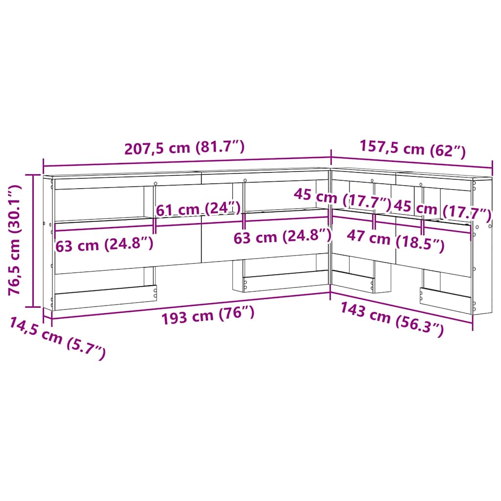 Opbevaringshovedgavl Gammelt Træ 140 Cm Konstrueret Træ - Billede 12
