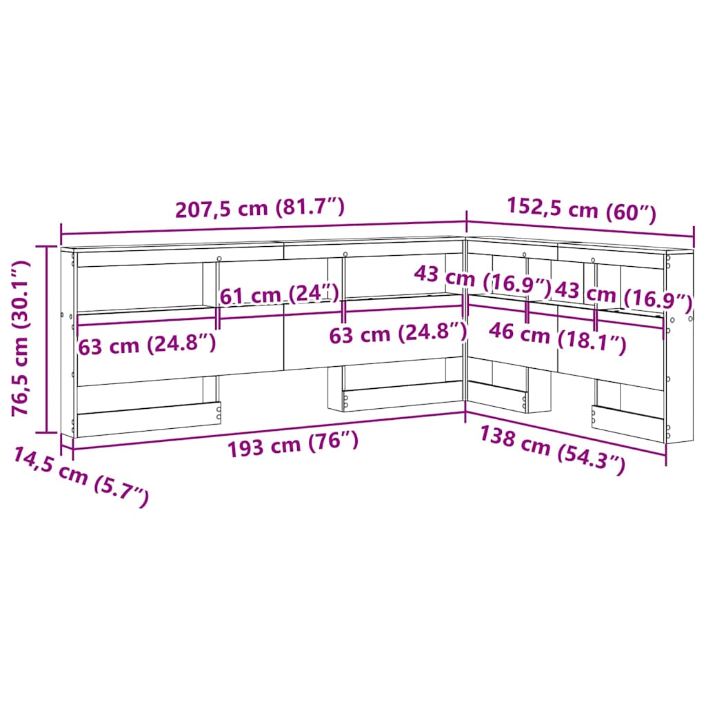 Opbevaringshovedgavl Med Hylde Sonoma-eg 135 Cm Konstrueret Træ - Billede 12