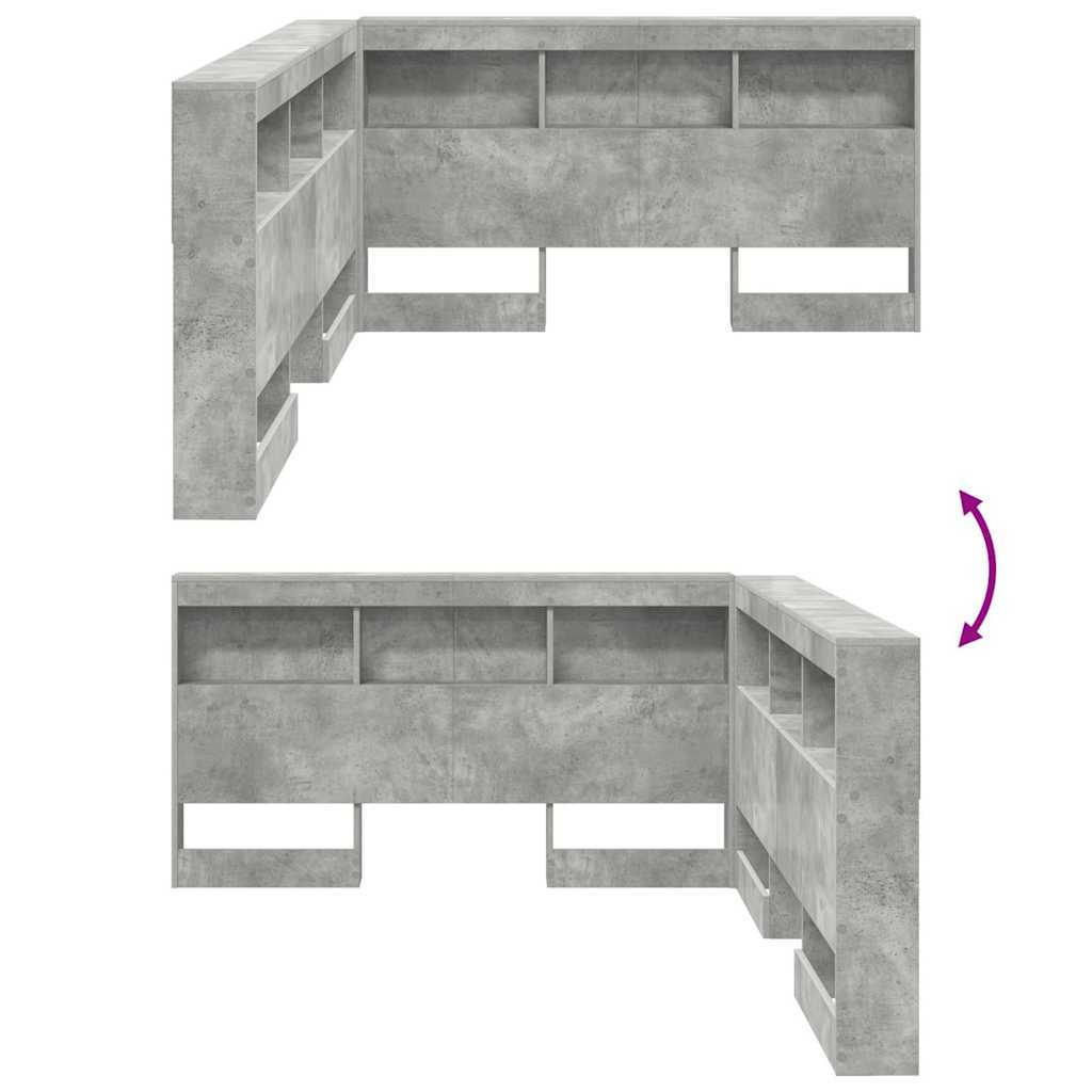 Opbevaringshovedgavl Med Hylde Betongrå 135 Cm Konstrueret Træ - Billede 10
