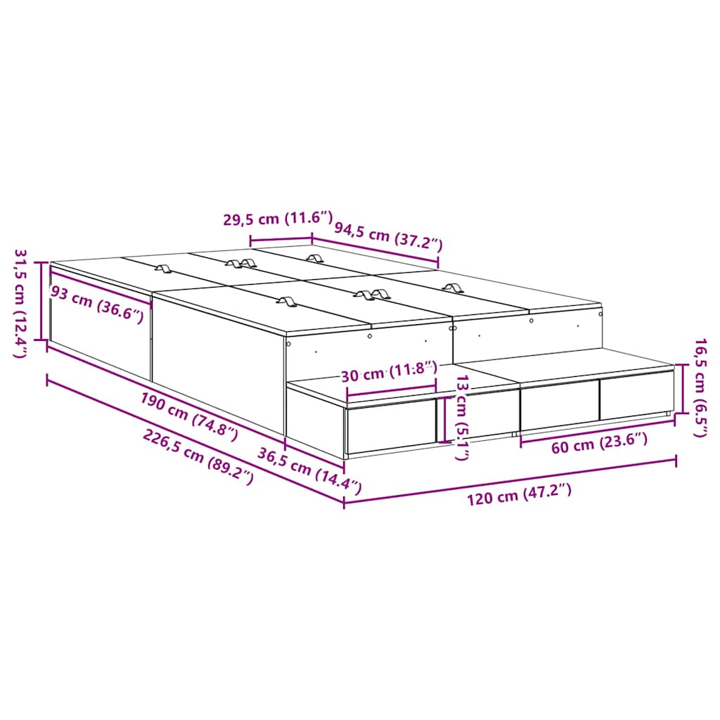 Seng Med Opbevaring Med Skuffe Sonoma Eg 226,5 X 120 X 31,5 Cm - Billede 8