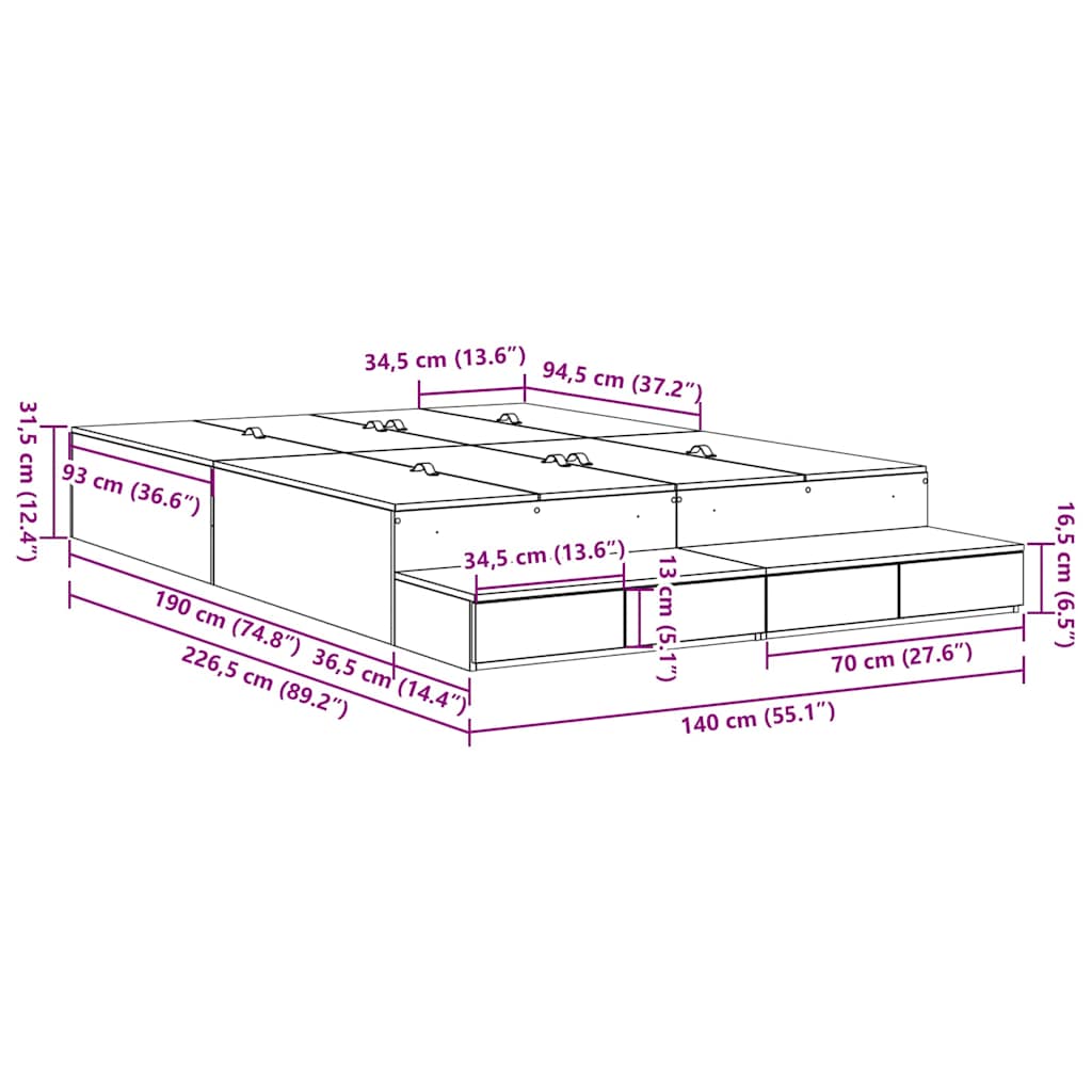 Seng Med Opbevaring Hvid 226,5 140 31,5 Cm Konstrueret Træ - Billede 13