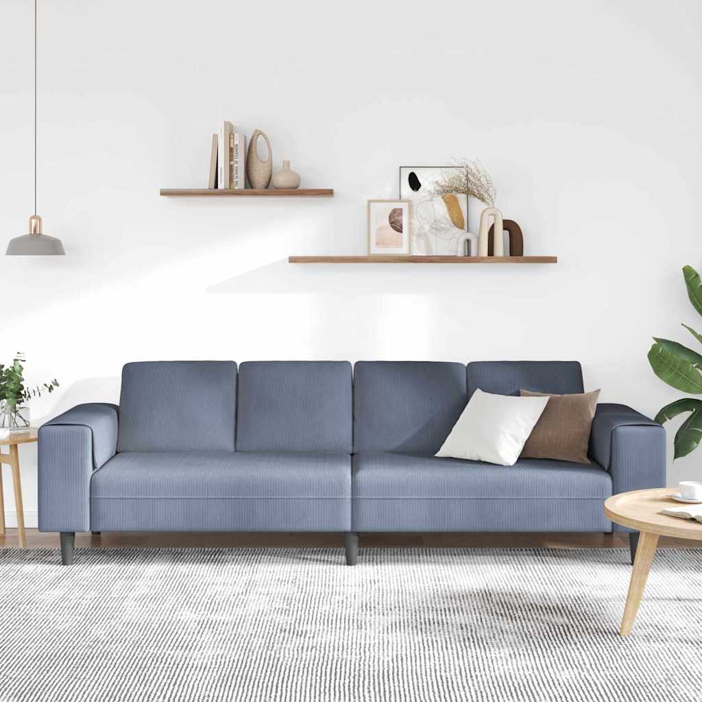 Stof Sofa Med Pude Blå 208 Cm Corduroy Stof - Billede 3