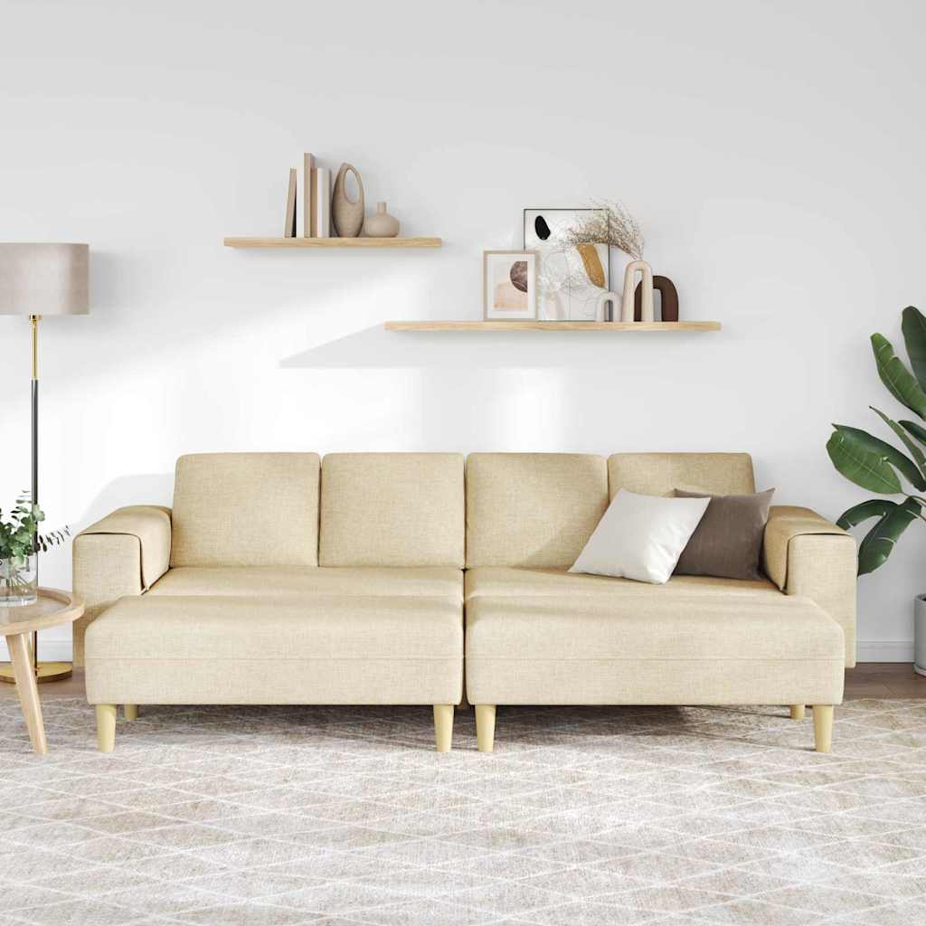 Sofa Sæt 3 Pcs Creme Stof - Billede 3
