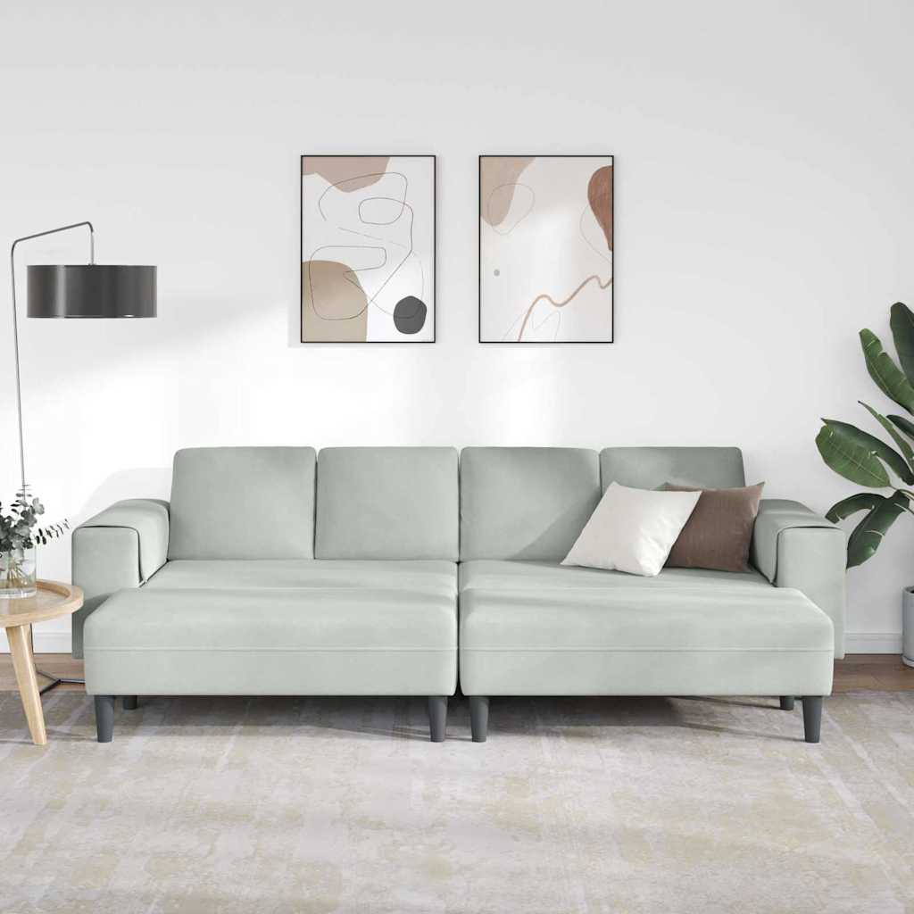 Sofa Sæt 3 Pcs Lysegrå Fløjl - Billede 3