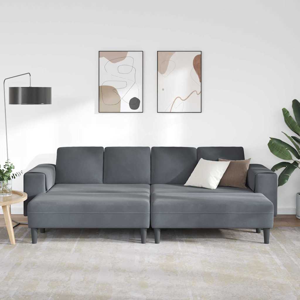 Sofa Sæt 3 Pcs Mørkegrå Fløjl - Billede 3