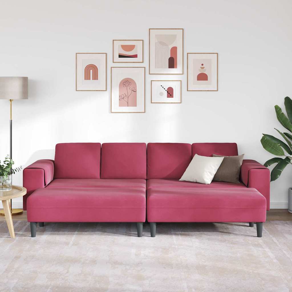 Sofa Sæt 3 Pcs Vinrød Fløjl - Billede 3