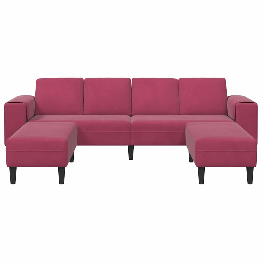 Sofa Sæt 3 Pcs Vinrød Fløjl - Billede 4