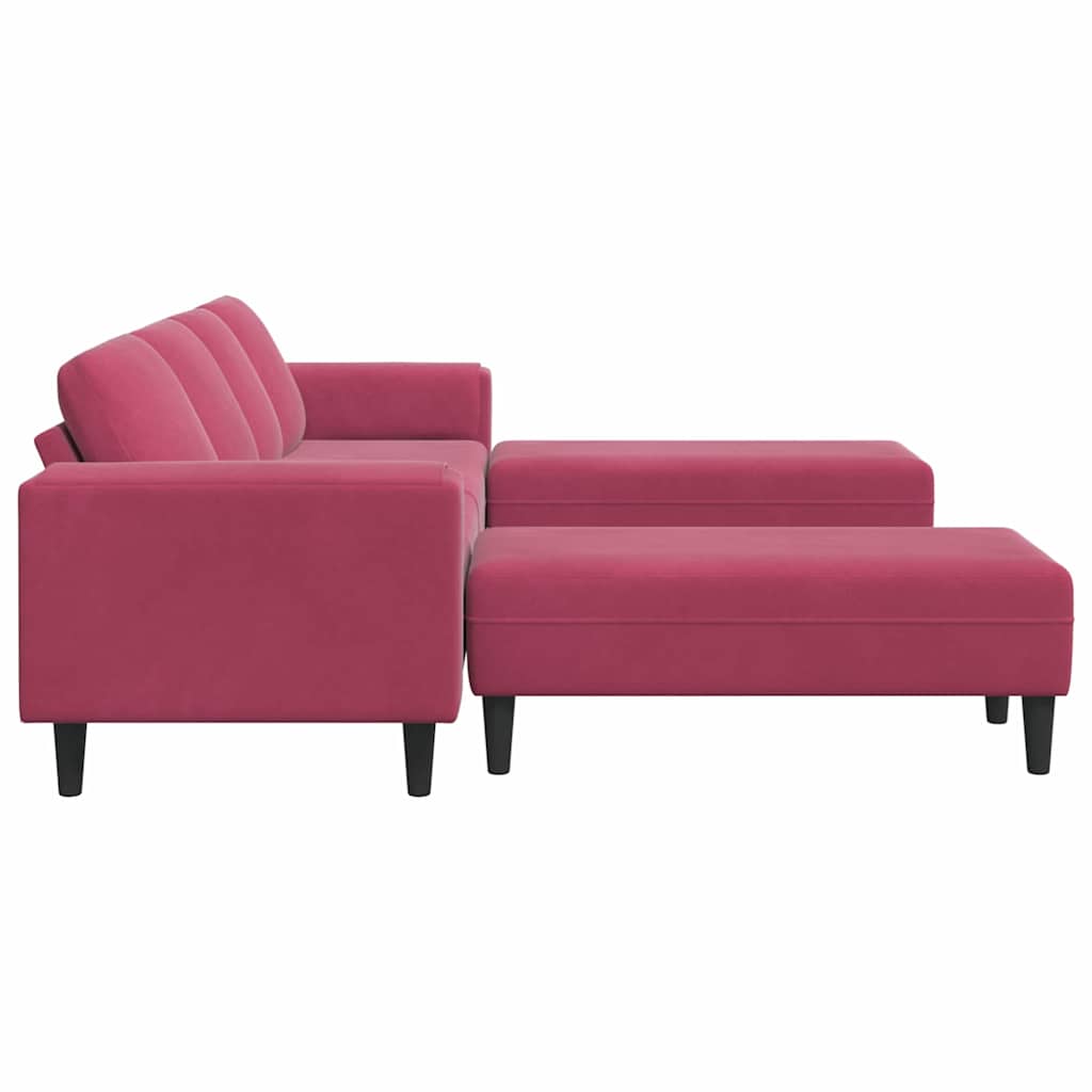 Sofa Sæt 3 Pcs Vinrød Fløjl - Billede 5