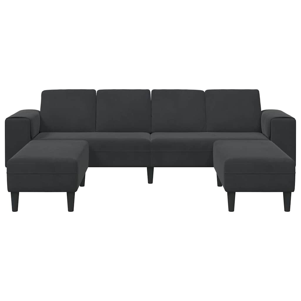 Sofa Sæt 3 Pcs Sort Fløjl - Billede 4