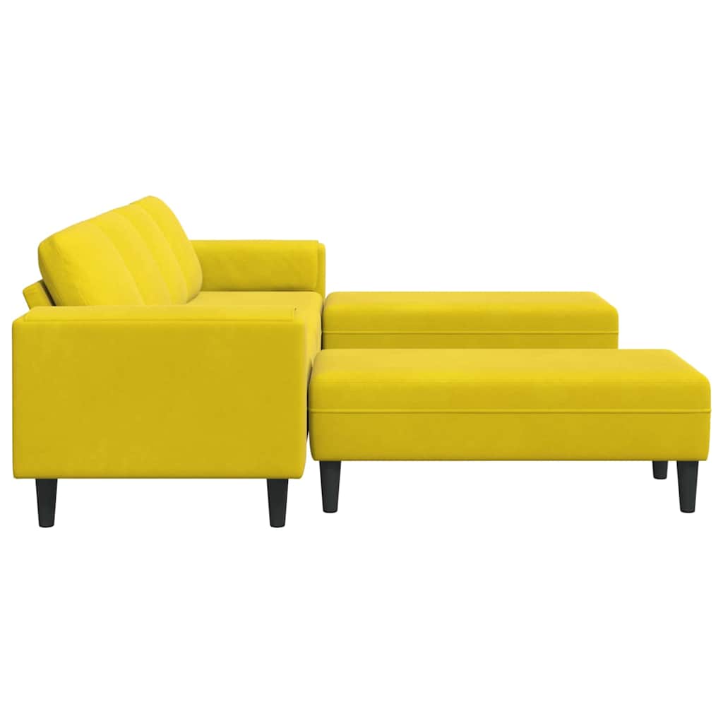 Sofa Sæt 3 Pcs Gul Fløjl - Billede 5