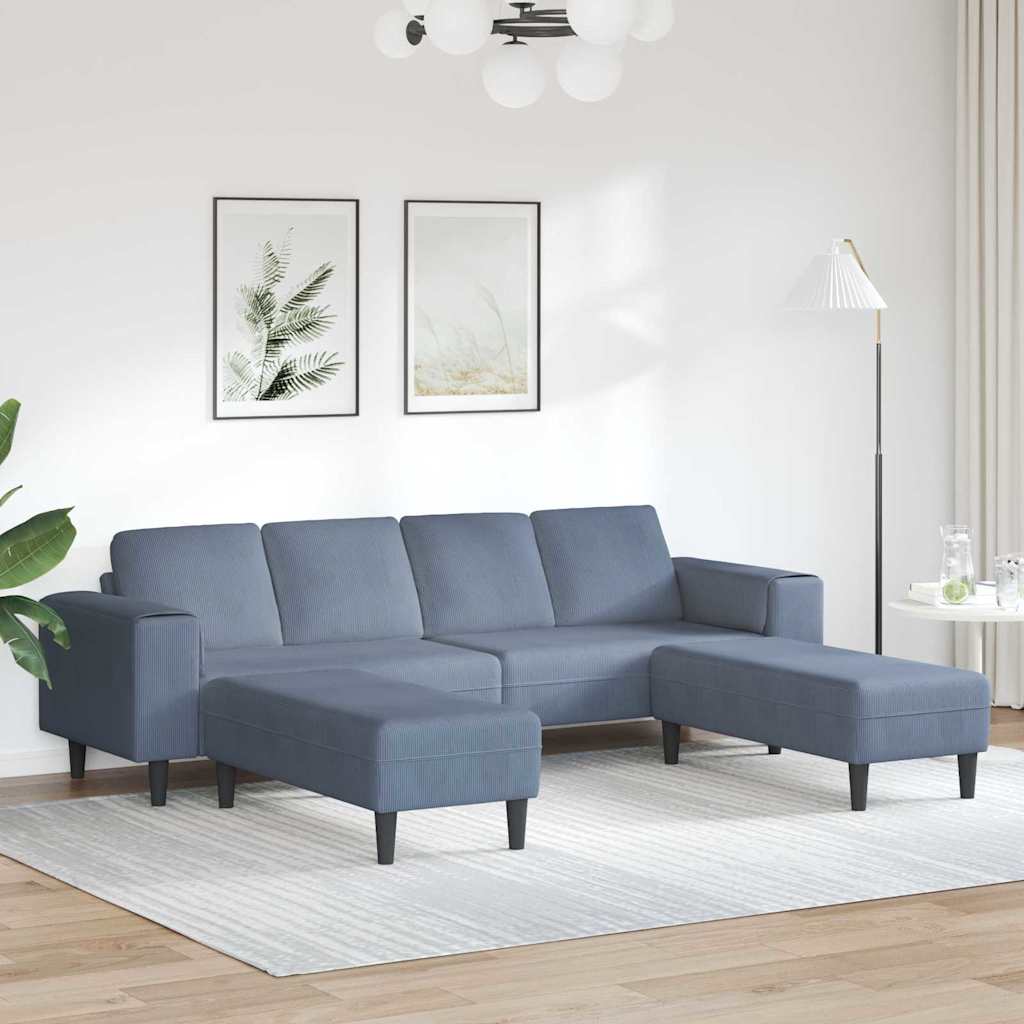 Stof Sofa Med Pude Blå Corduroy Stof - Hovedbillede