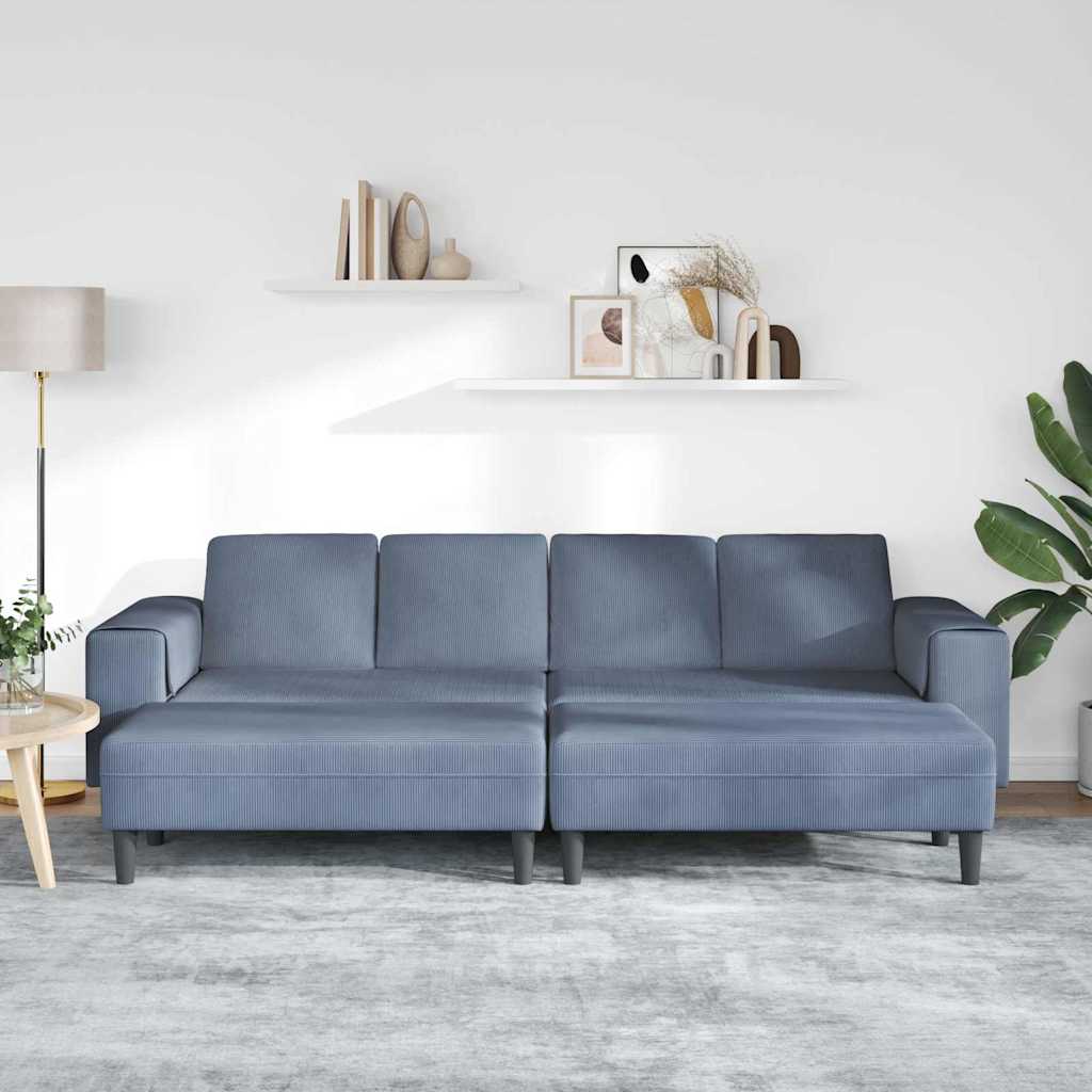 Stof Sofa Med Pude Blå Corduroy Stof - Billede 3