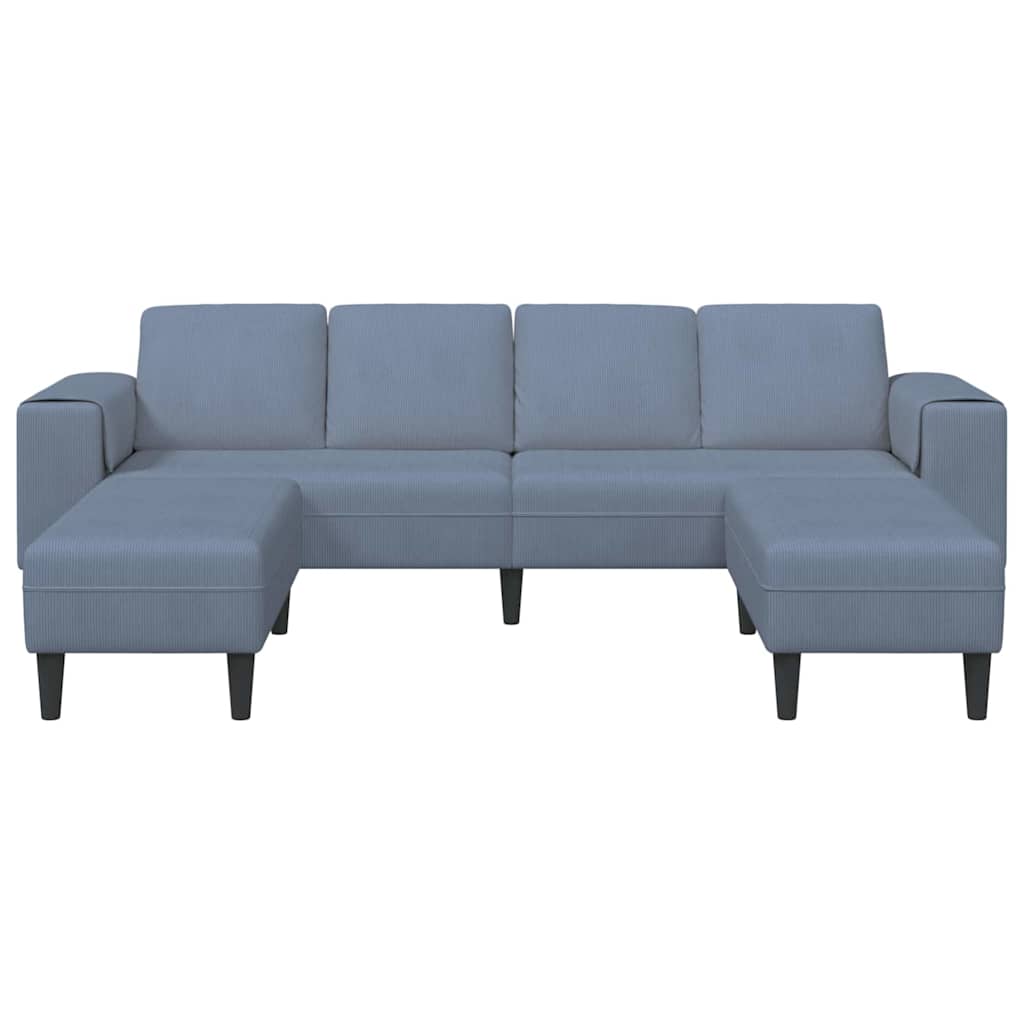 Stof Sofa Med Pude Blå Corduroy Stof - Billede 4