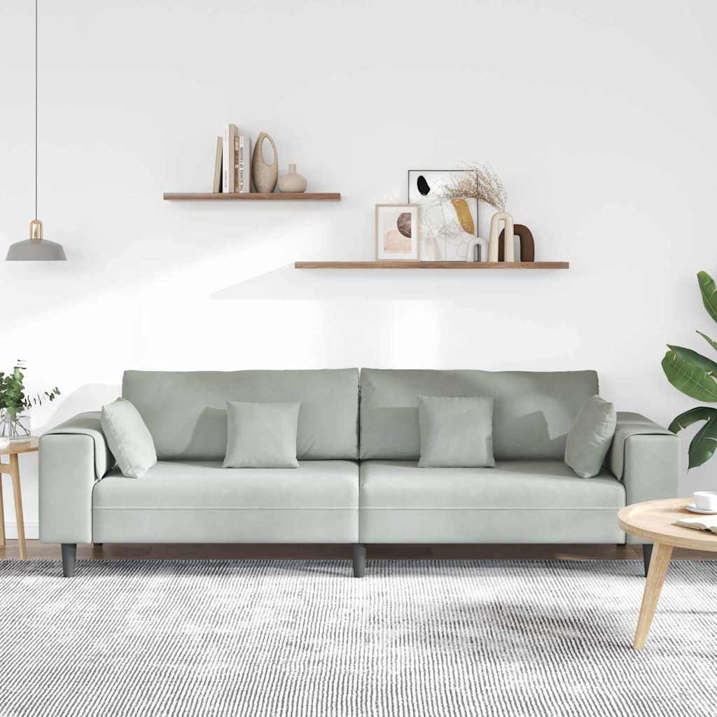 Fløjls Sofa Med Pude Lysegrå 208 Cm Fløjl - Billede 3