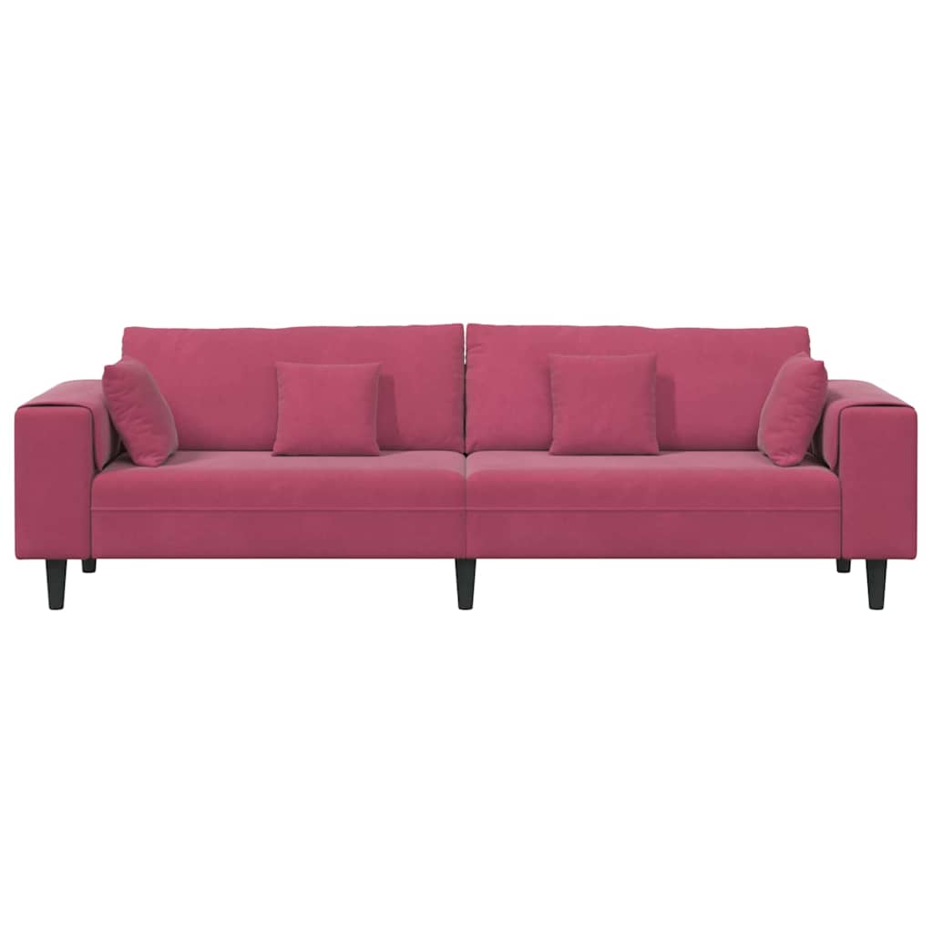 Fløjls Sofa Med Pude Vinrød 208 Cm Fløjl - Billede 4