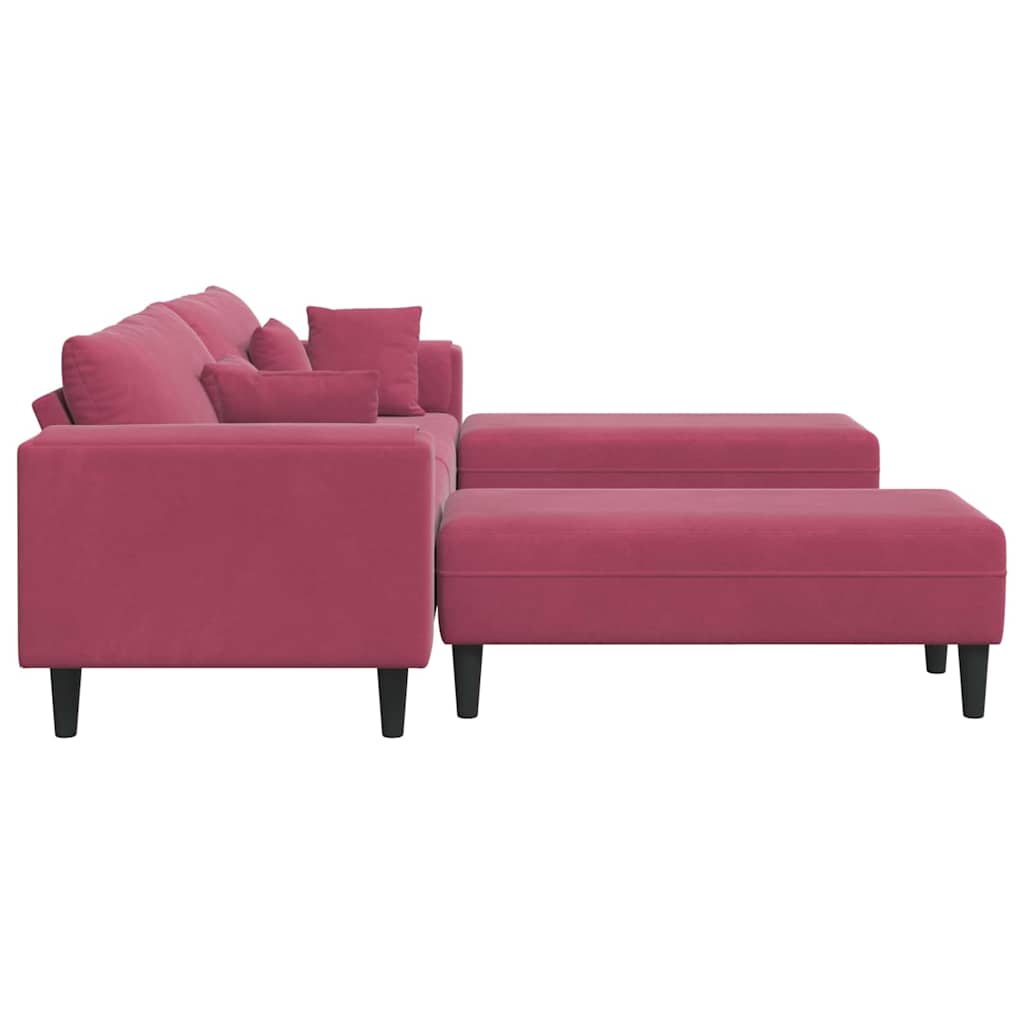 Fløjls Sofa Med Pude 3 Pcs Vinrød 208 Cm Fløjl - Billede 5