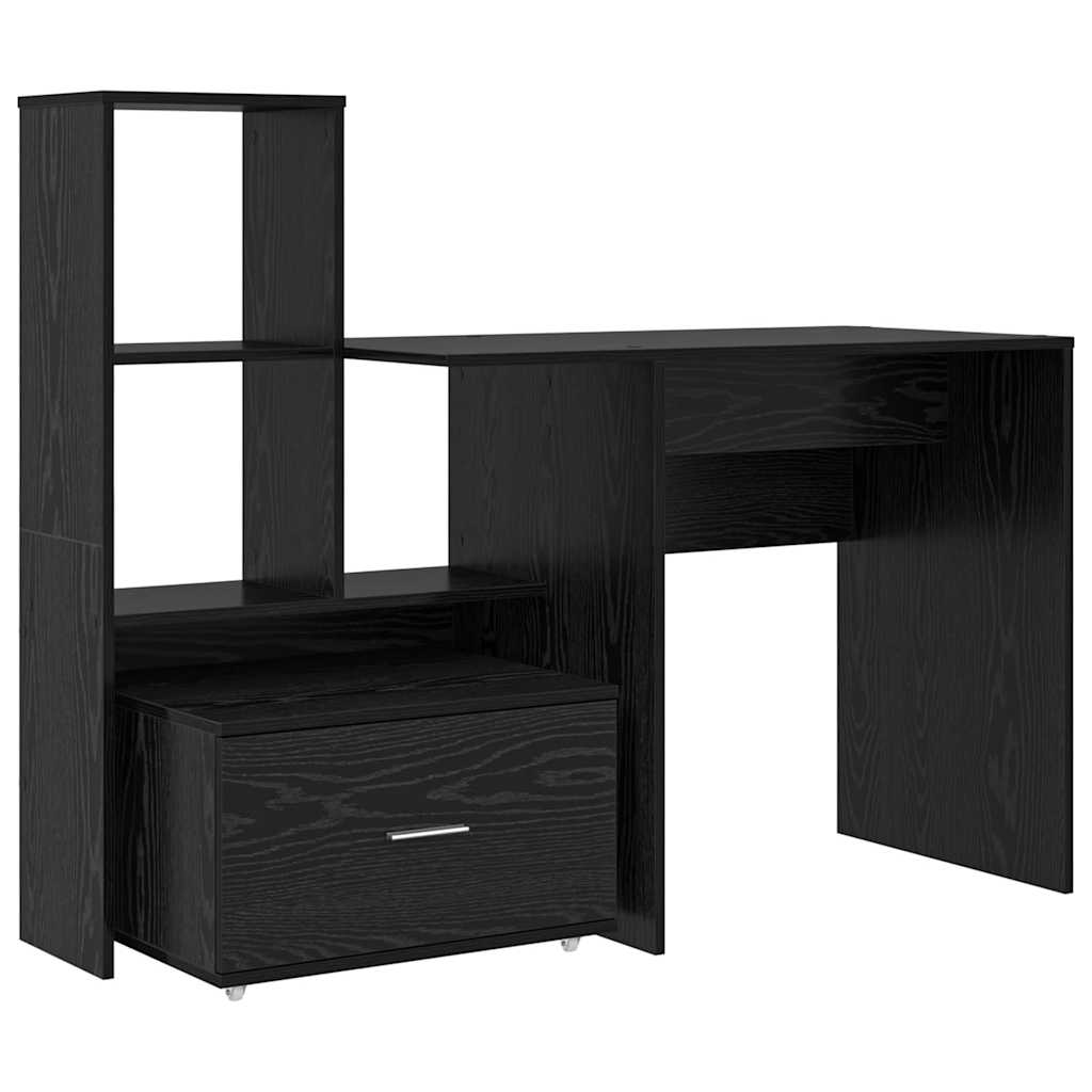 Bord Med Skuffe Sort Eg 131,5 X 50 X 106,5 Cm Konstrueret Træ - Billede 2