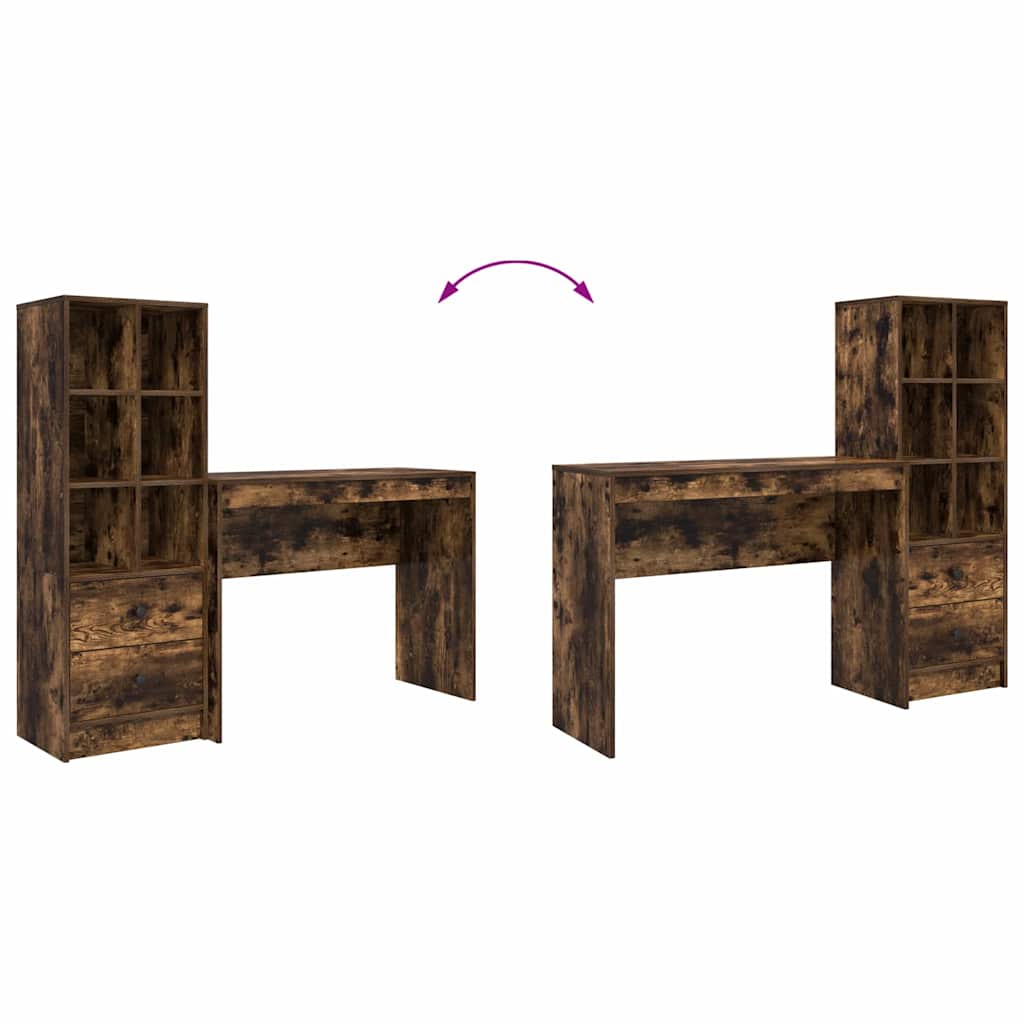 Skrivebord Med Opbevaring 2 Pcs Røget Eg 100 X 40 X 76 Cm - Billede 13