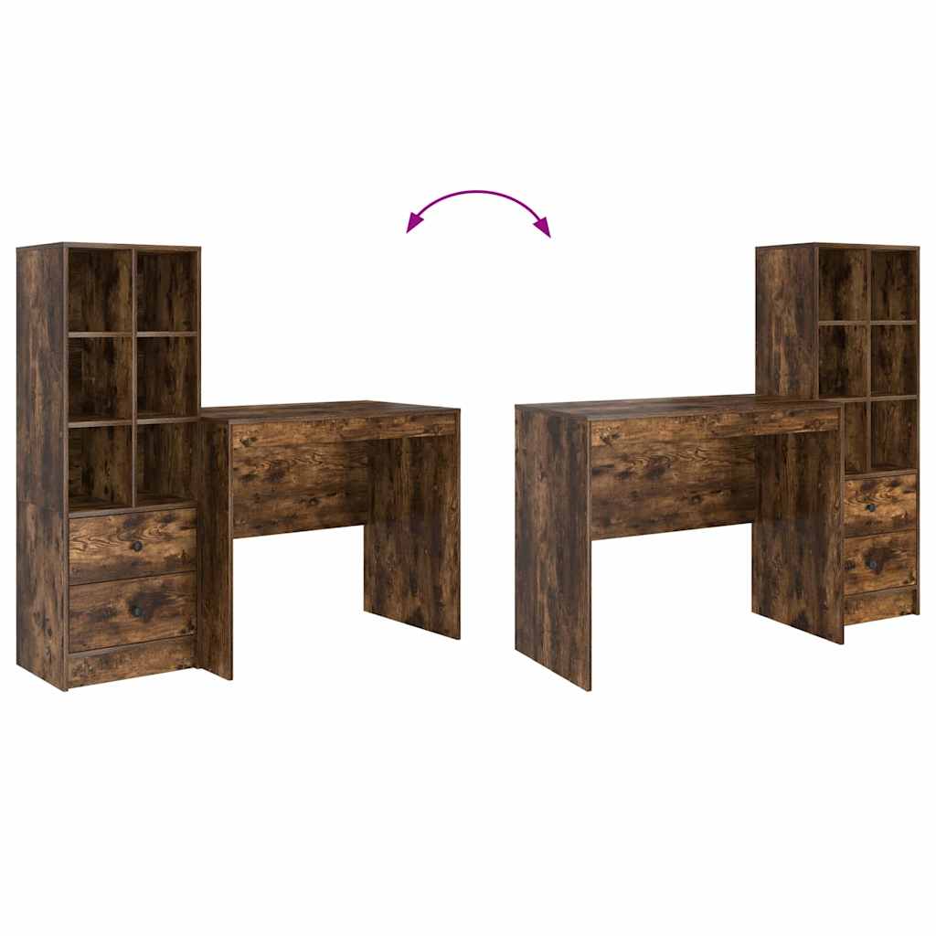 Skrivebord Med Opbevaring 2 Pcs Røget Eg 90 X 50 X 76 Cm - Billede 13