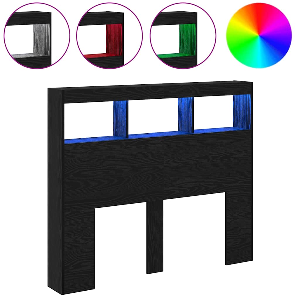 Hovedgærde Kabinet Med Led Med Hylde Sort Eg 122 X 17 X 102 Cm - Billede 4
