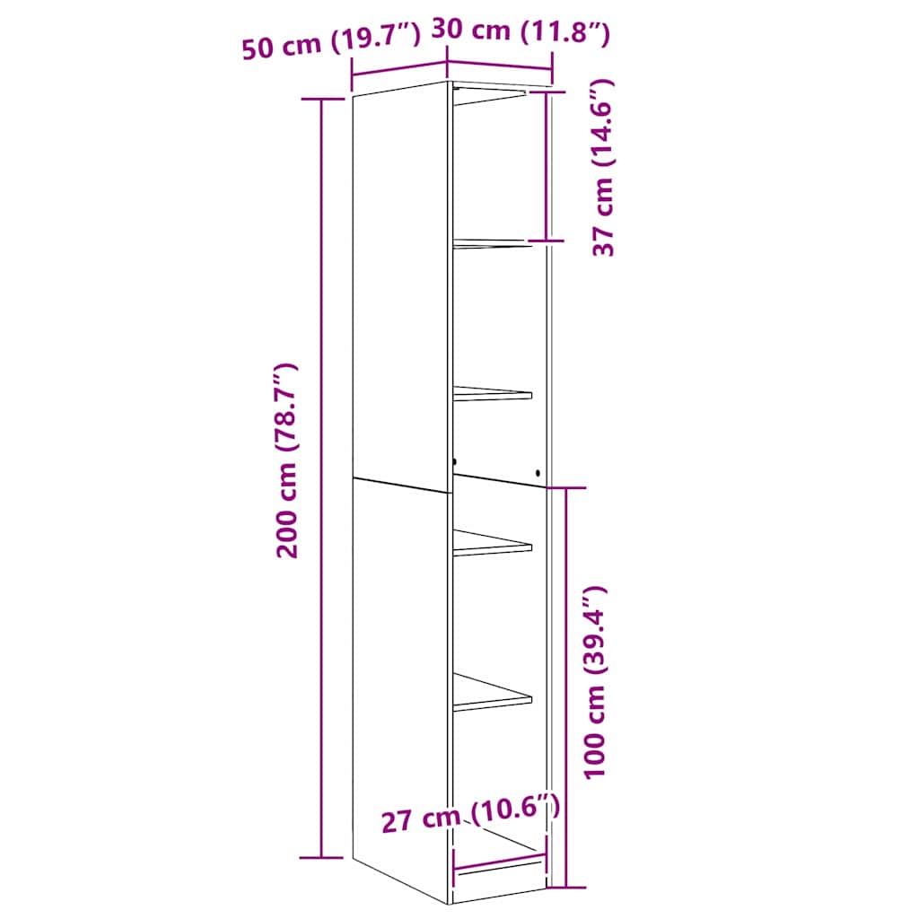 Garderobeskab Sort Eg 30 X 50 X 200 Cm Konstrueret Træ - Billede 10