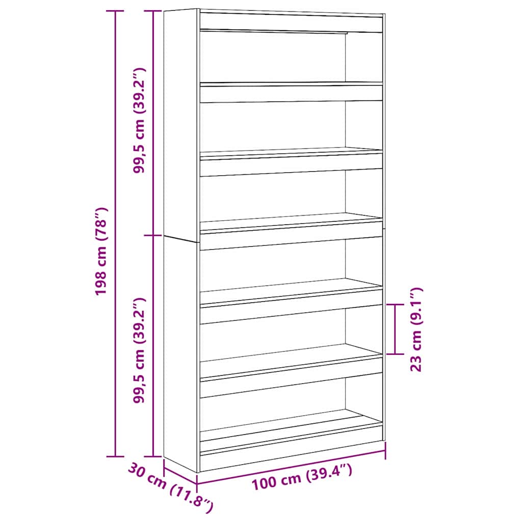 Bogskab Grå Sonoma-eg 100 X 30 X 198 Cm Konstrueret Træ - Billede 10
