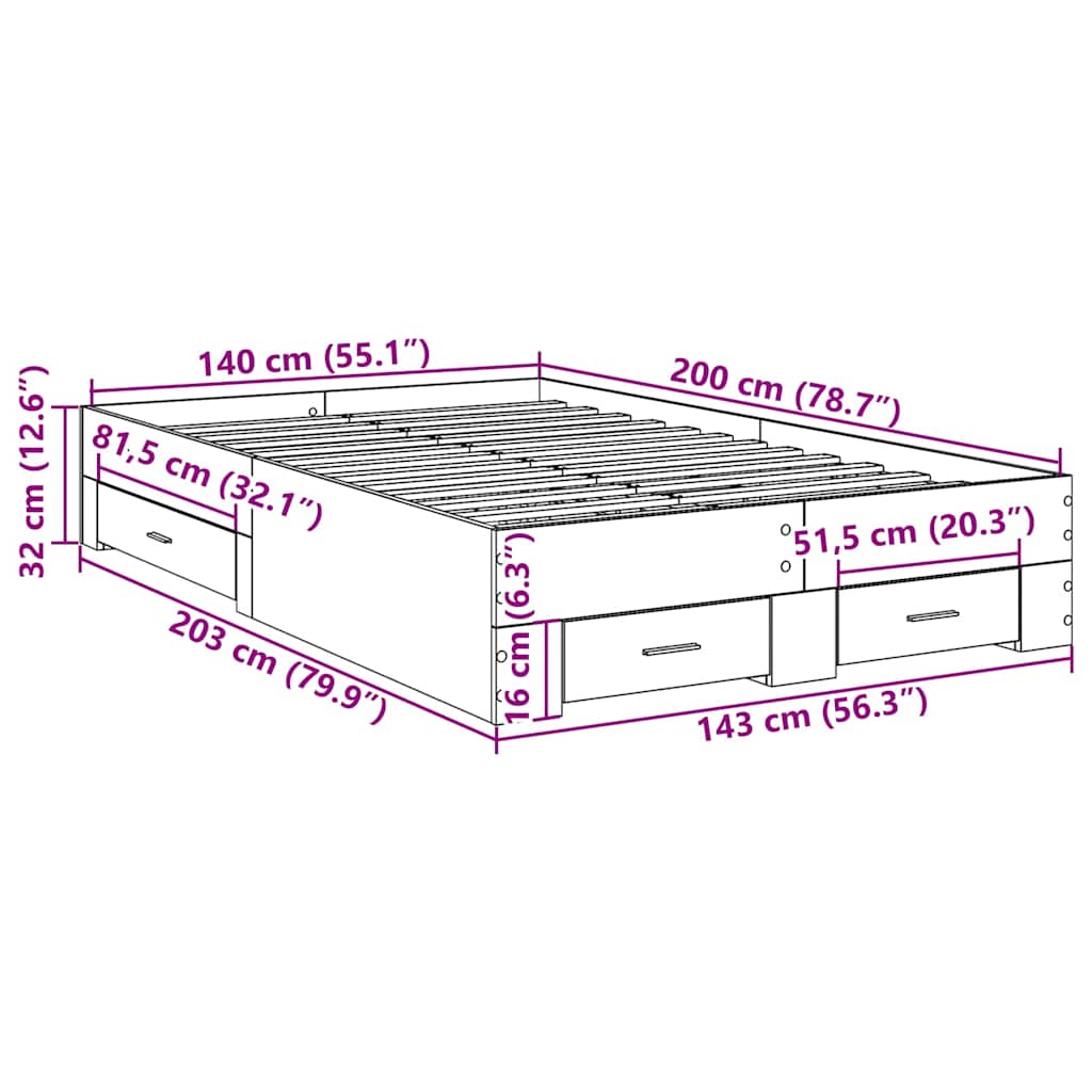 Sengestel Brun 140 X 200 Cm Konstrueret Træ - Billede 10