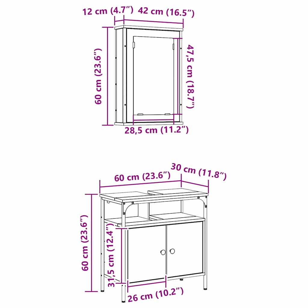 Badeværelsesmøbel Sæt Med Hylde 2 Pcs Brun 60 X 30 X 60 Cm - Billede 13