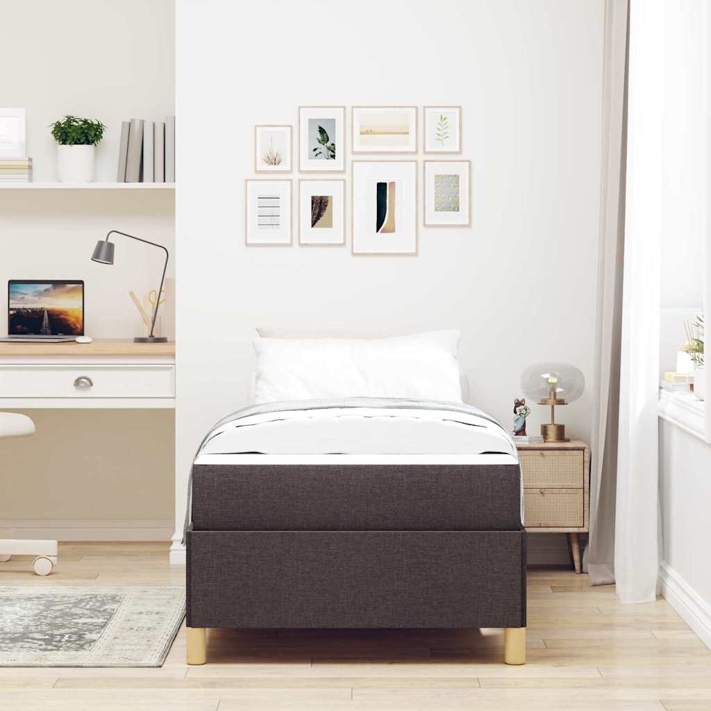Box Spring Seng Med Madras Mørkebrun Og Hvid 100 X 200 Cm Stof - Billede 4