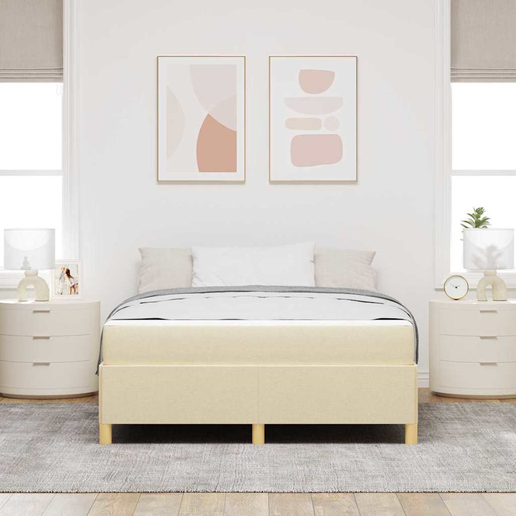 Box Spring Seng Med Madras Creme Og Hvid 140 X 190 Cm Stof - Billede 4